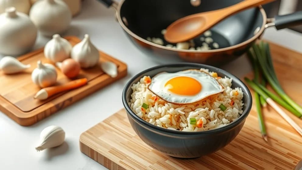 Stekt ris med ägg hemma på 15 minuter