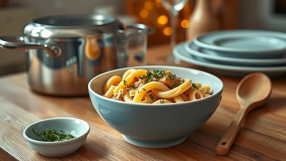 Stuvade makaroner snabbt på 20 minuter